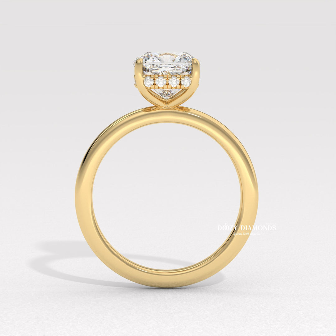 Cushion cut diamond ring worn on hand