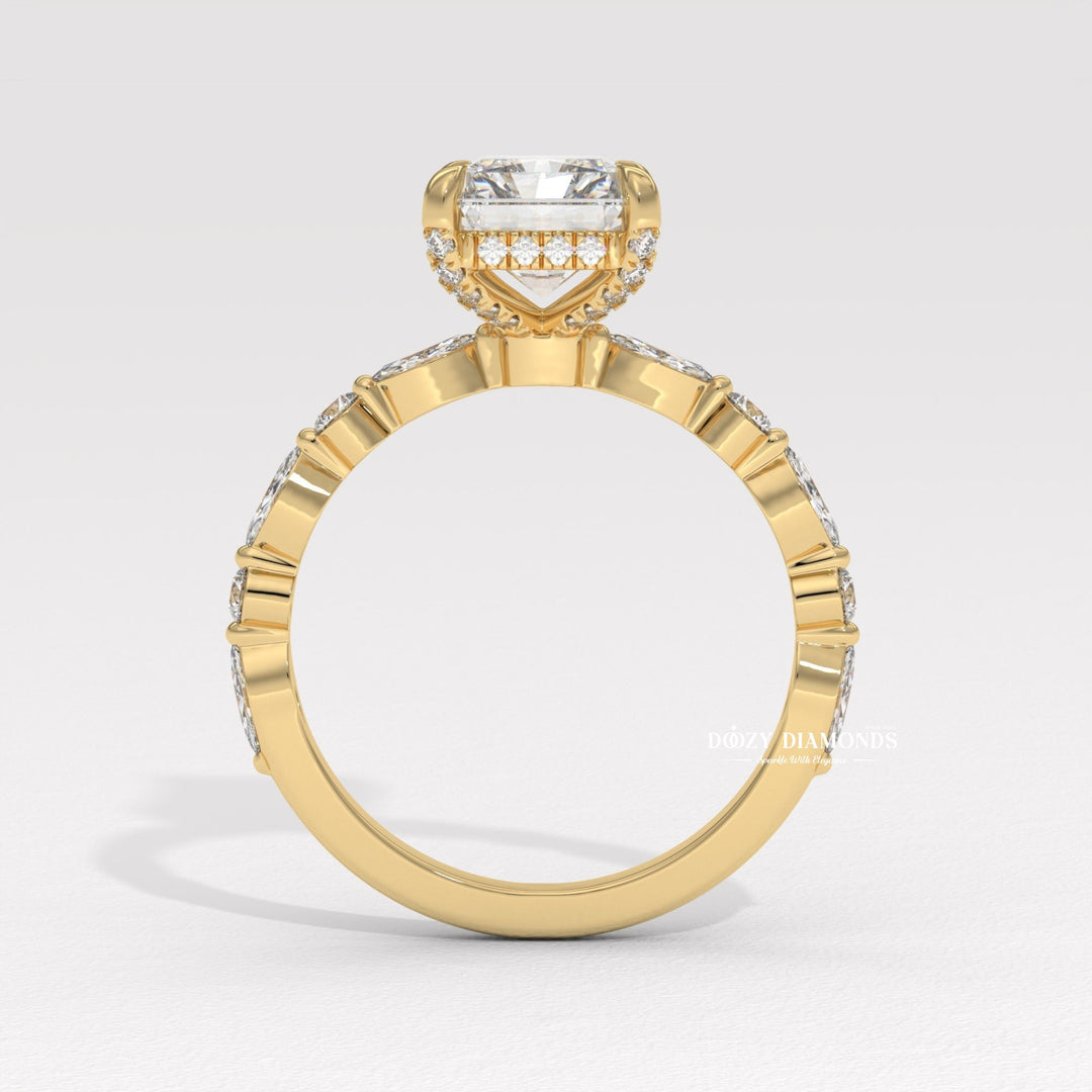 Marquise cut engagement ring shown with authenticity certificate
