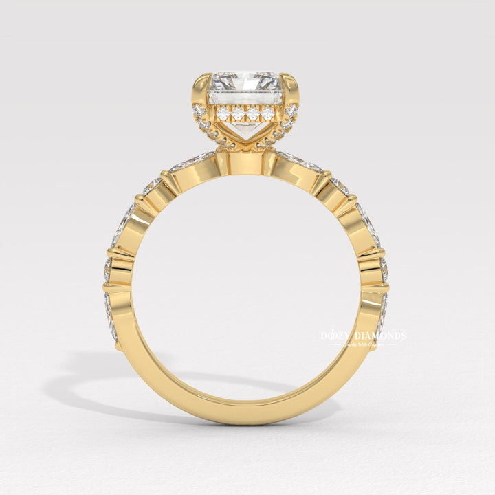 Marquise cut engagement ring shown with authenticity certificate