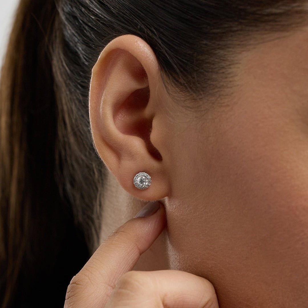 Round FG - VS2 Lab - Grown Diamond Halo Set Stud Earrings - Doozy Diamonds