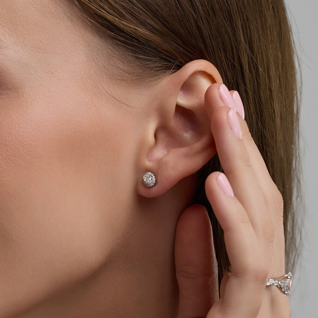 Oval FG - VS2 Lab - Grown Diamond Halo Stud Earrings - Doozy Diamonds