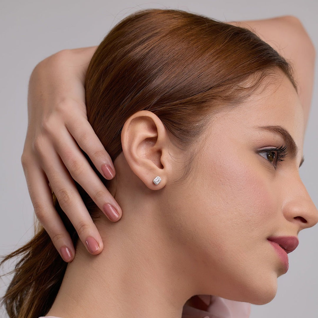 Emerald FG - VS2 Lab - Grown Diamond Halo Stud Earrings For Women - Doozy Diamonds
