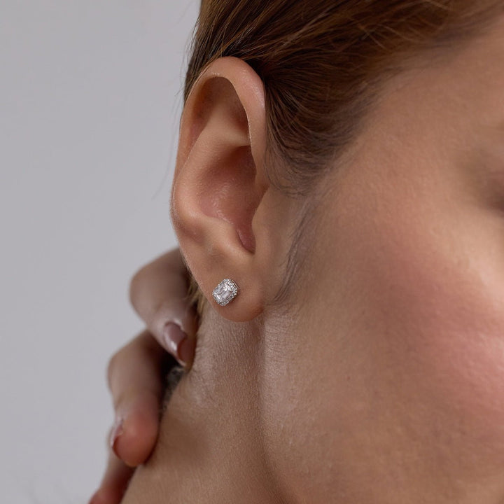 Emerald FG - VS2 Lab - Grown Diamond Halo Stud Earrings For Women - Doozy Diamonds