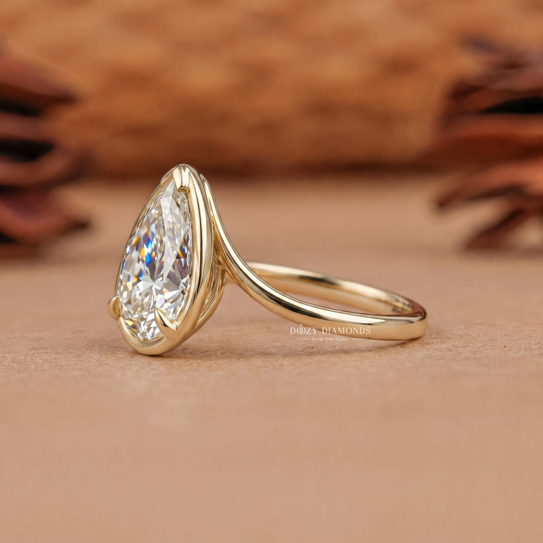 2.0CT Pear Bezel F/VVS2 Lab Grown Diamond Bypass Solitaire Engagement Ring