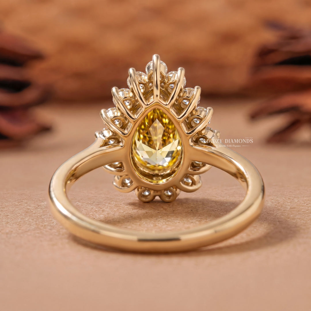 1.50CT Pear Yellow Lab Grown Diamond Halo Engagement Ring For Women