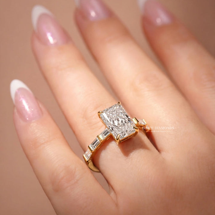 2.50CT Radiant F/VVS1 Lab Grown Diamond Pave Engagement Ring