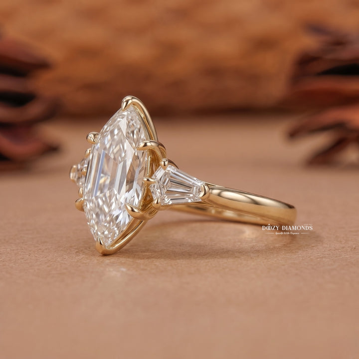 3.0CT Elongated Hexagon E/VVS1 Lab Grown Diamond Three Stone Engagement Ring - lab grown diamond engagement ring view 2