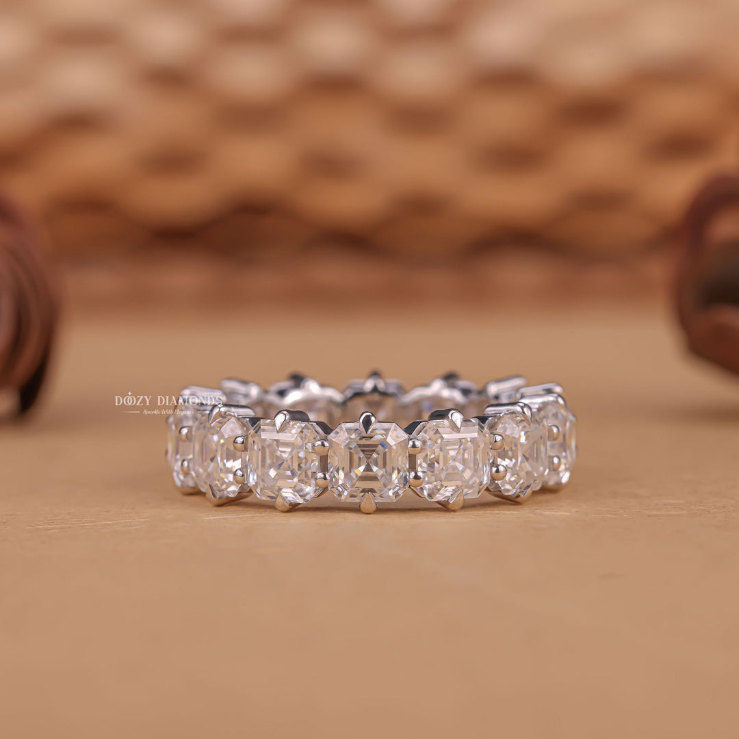 Full Eternity diamond band stacked with engagement ring
