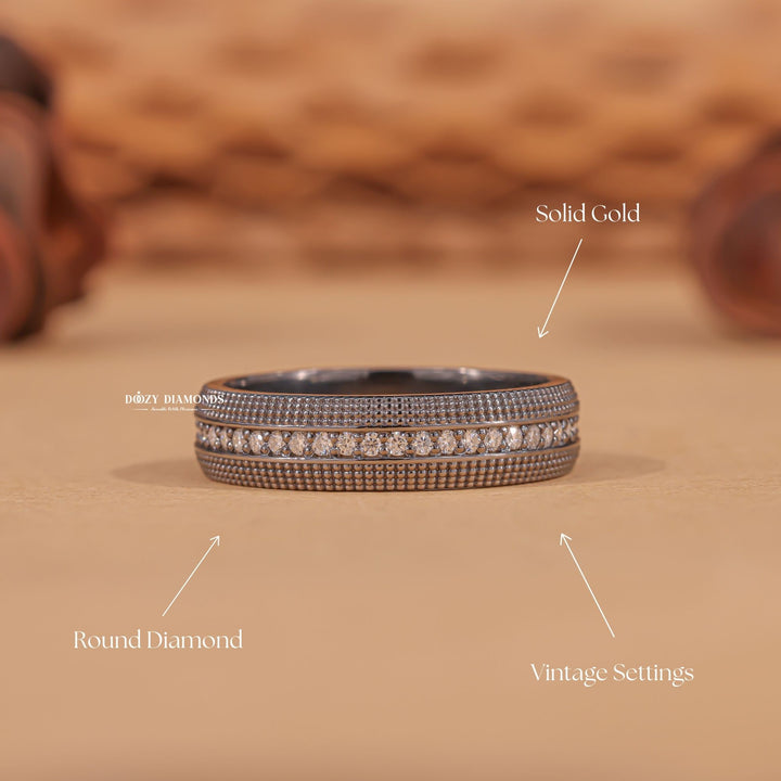 3.50MM Vintage diamond wedding band in white gold