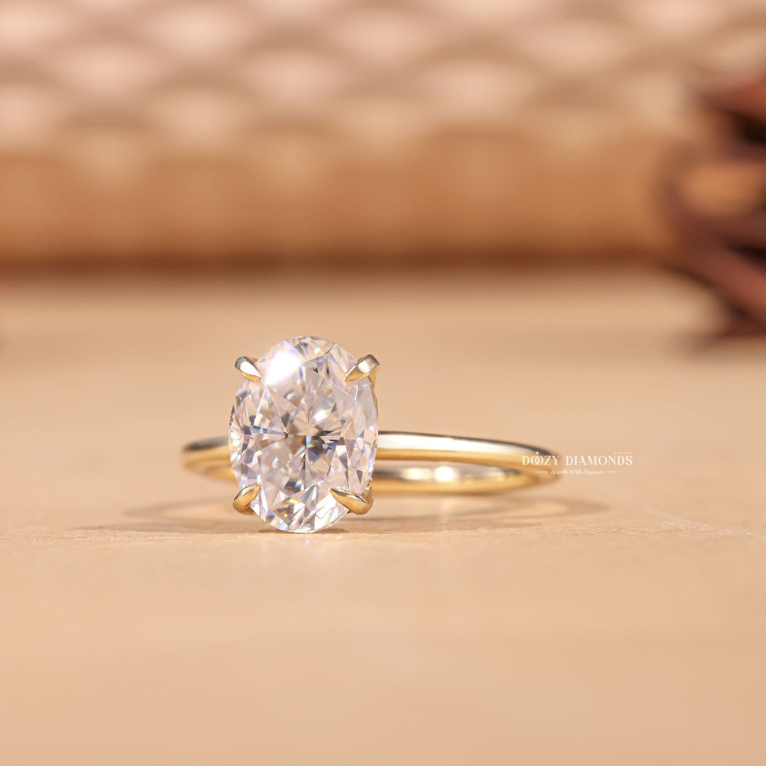 Classic oval hidden halo engagement ring crafted for everyday wear