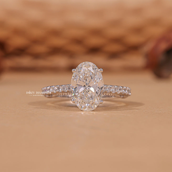Buy oval hidden halo lab grown diamond engagement ring online