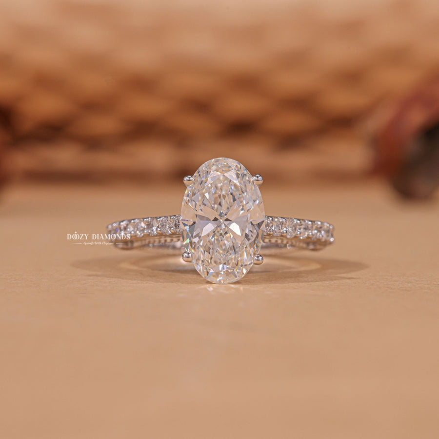 Buy oval hidden halo lab grown diamond engagement ring online