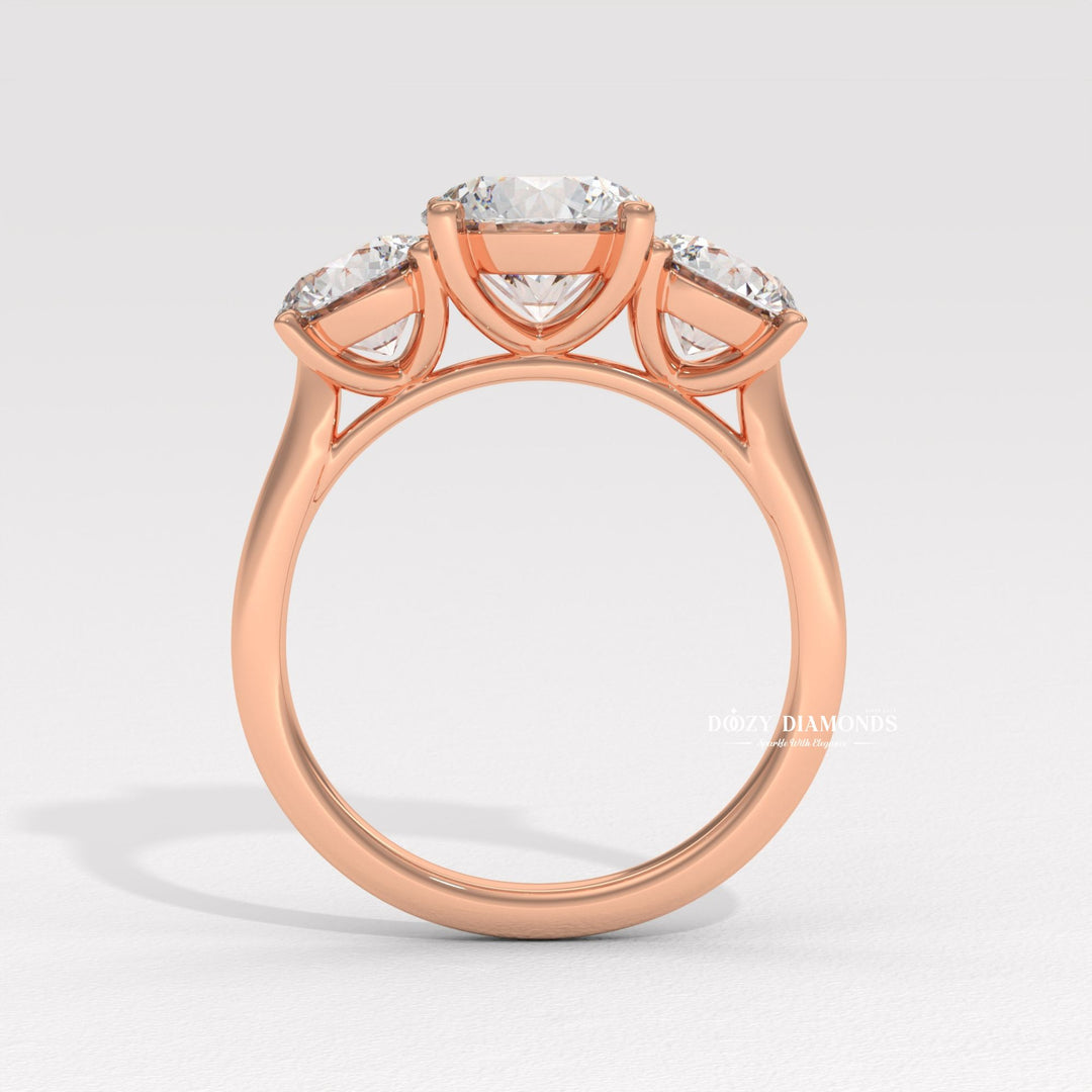 Round cut engagement ring side view showing band detail