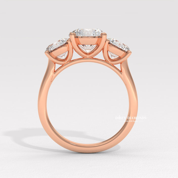 Round cut engagement ring side view showing band detail