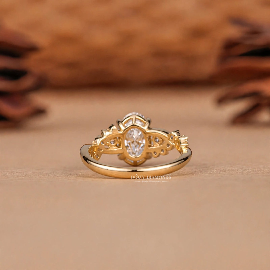 2.50CT Oval F/VVS2 Cluster Diamond Lab Grown Ring, Twisted Vine Band with Accents