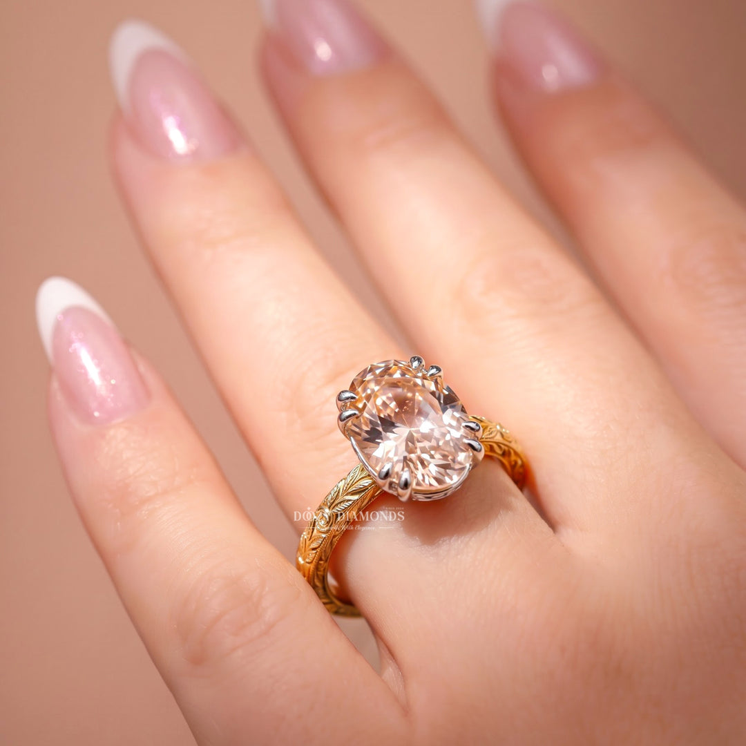 2.0CT Oval Pink VVS2 Vintage Style Solitaire Double Prong Lab Grown Diamond Ring