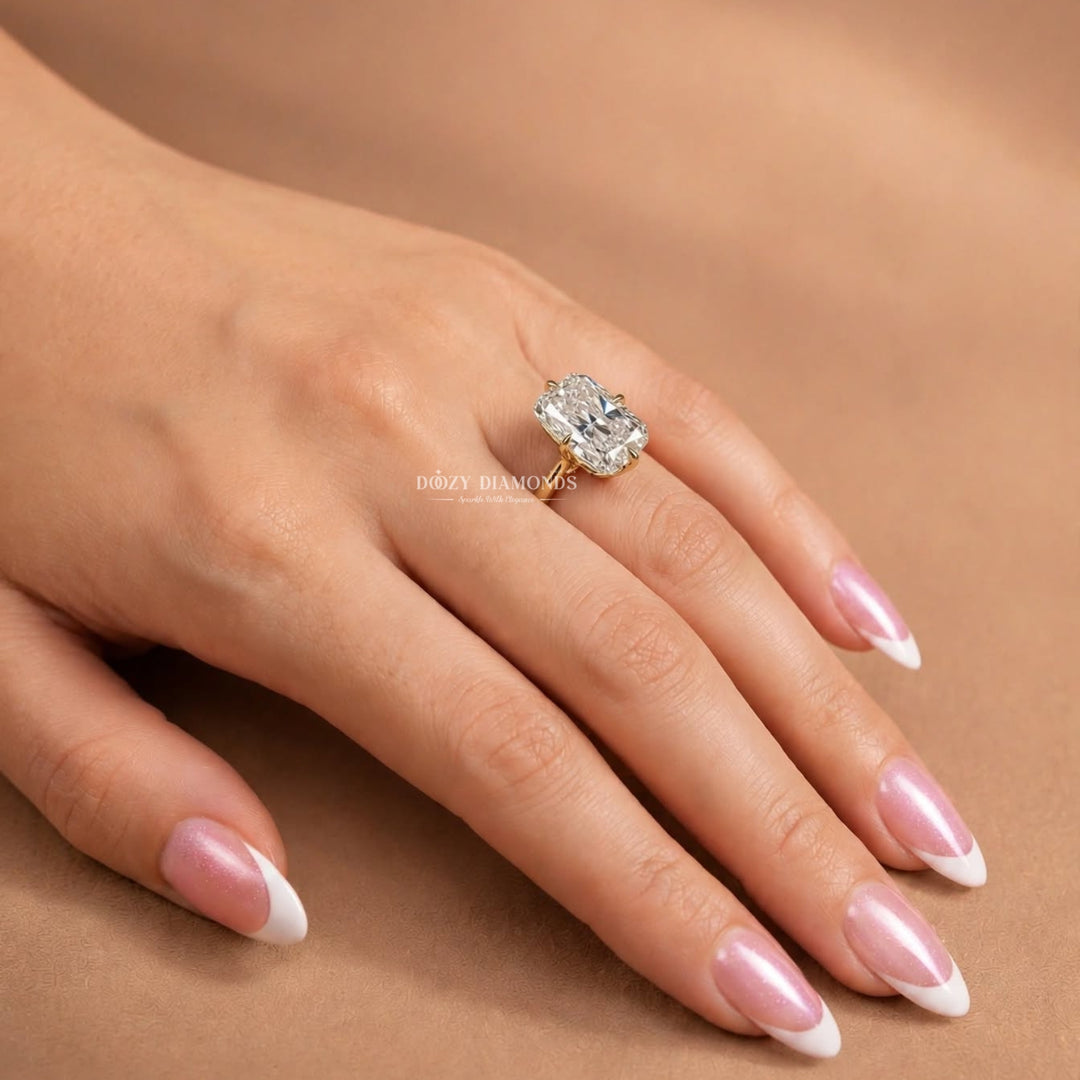 2.0CT Elongated Cushion Old Mine Lab Grown Ring, Minimalist Gold Band