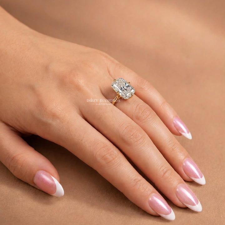 2.0CT Elongated Cushion Old Mine Lab Grown Ring, Minimalist Gold Band