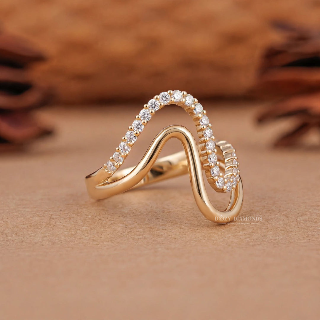 0.50CT Round E/VVS1 Lab Grown Diamond Curved Gold Engagement Ring