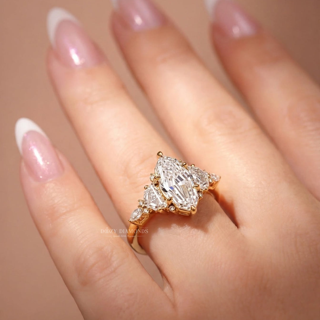 2.50CT Step Cut Marquise Lab Grown Diamond Cluster Unique Engagement Rings