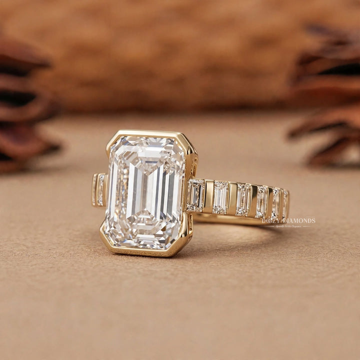 IGI Certified 2.50CT Emerald Cut Bezel Cut Lab Grown Diamond Engagement Ring