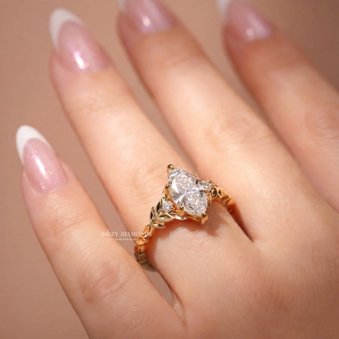 IGI Certified 2.50CT Marquise Lab Grown Diamond Three Stone Engagement Ring For Women
