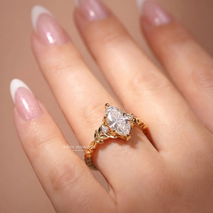 IGI Certified 2.50CT Marquise Lab Grown Diamond Three Stone Engagement Ring For Women