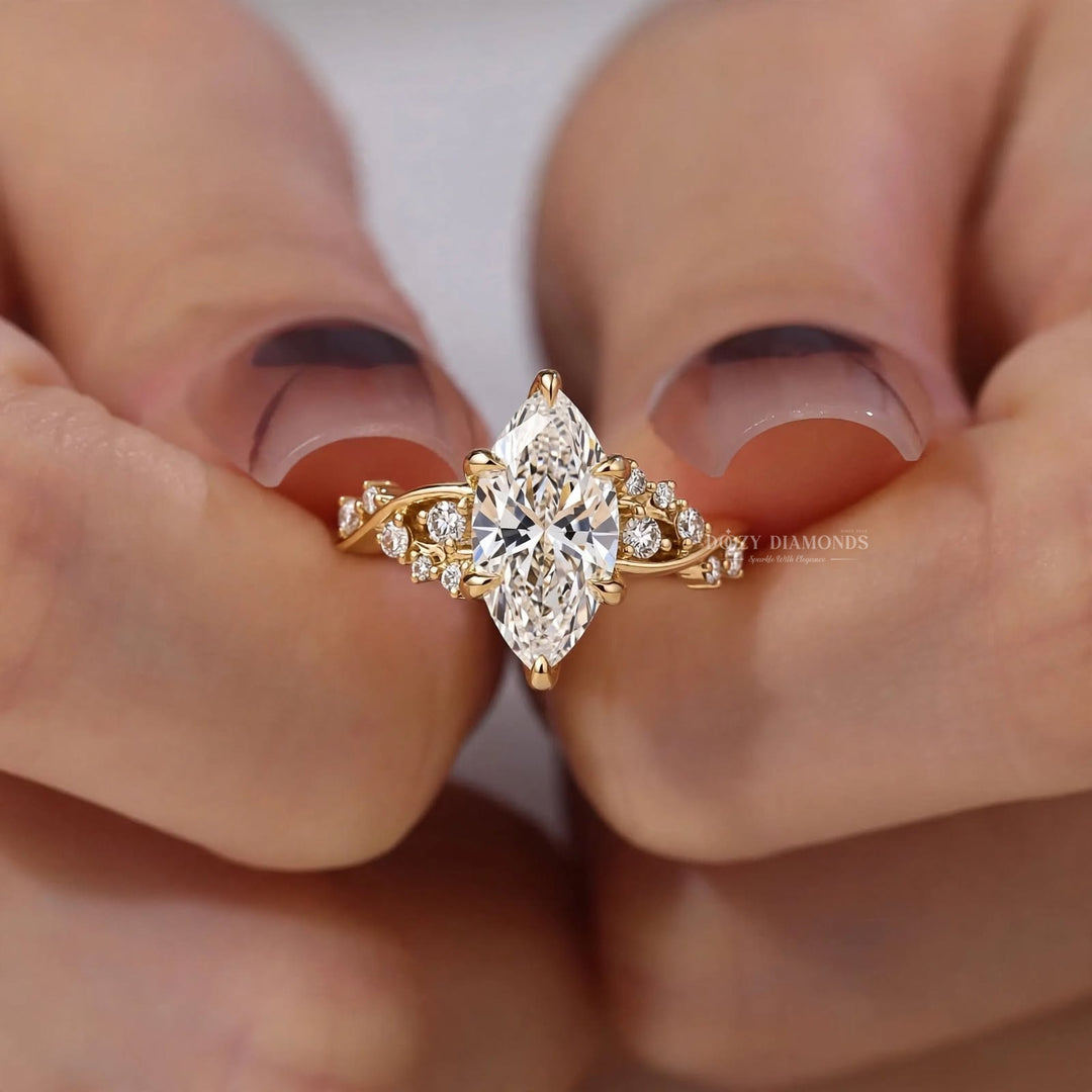 Vintage Cluster 2.50CT Marquise Lab Grown Diamond Twisted Band Engagement Ring