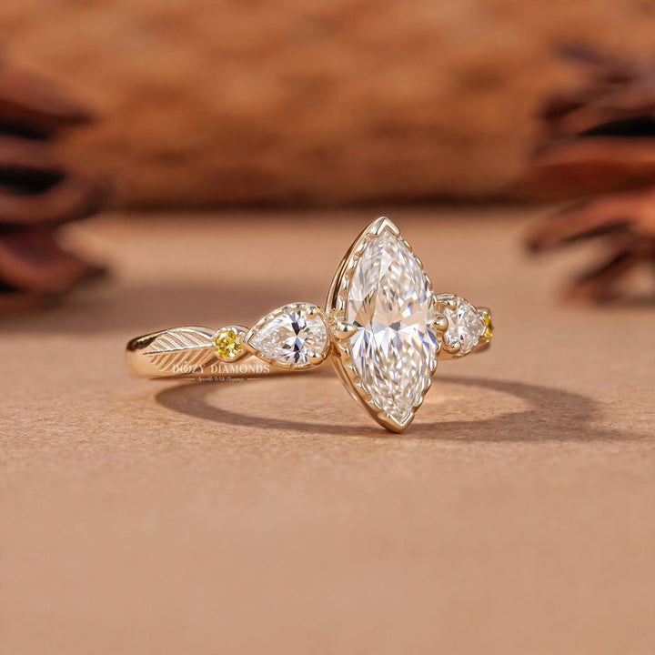 2.50CT Marquise E/VVS1 Vintage Style Lab Grown Ring with Pear Side Stone