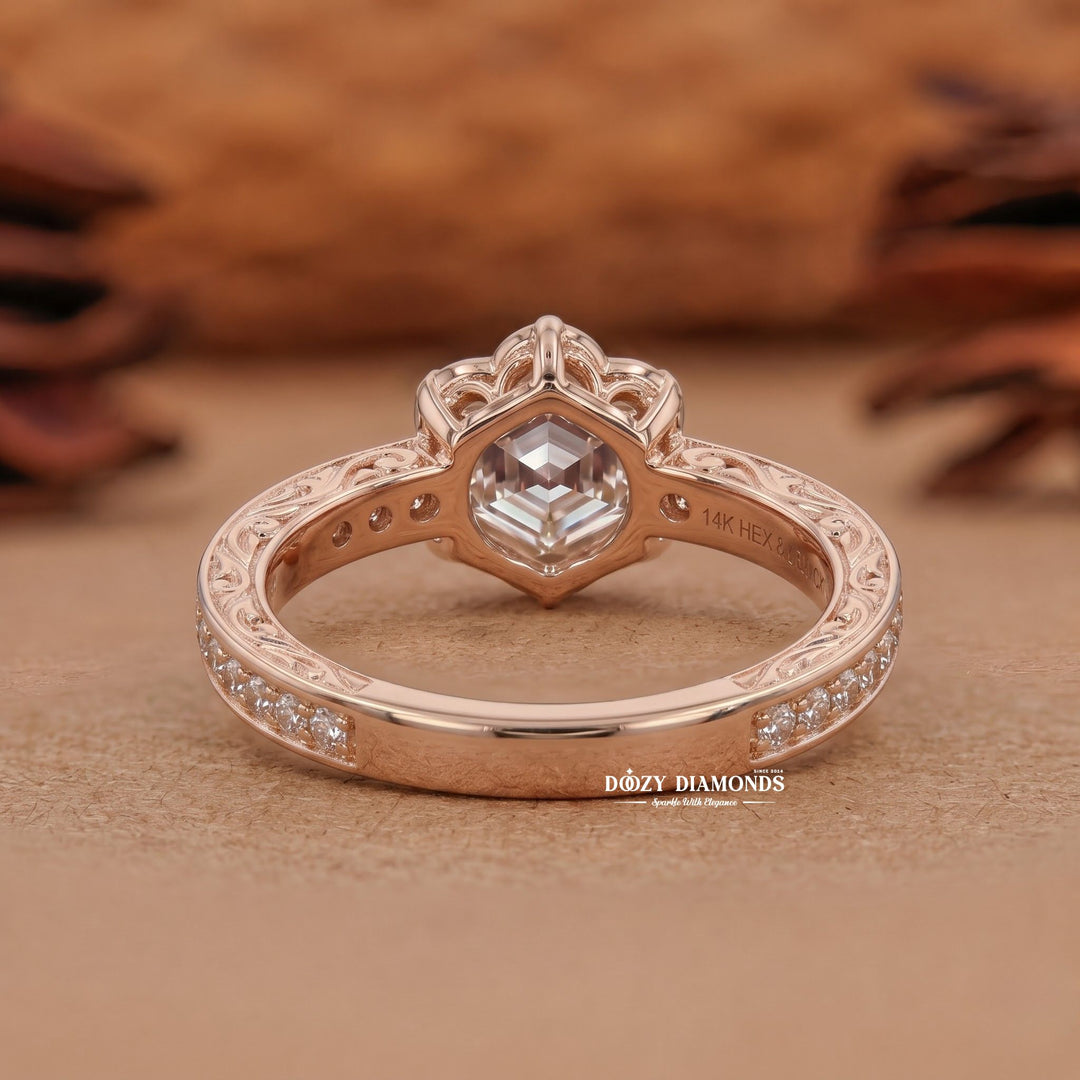 2.0CT Hexagonal E/VVS1 Lab Grown Diamond Floral Halo Engagement Ring - lab grown diamond engagement ring view 5