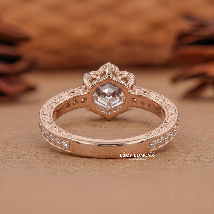 2.0CT Hexagonal E/VVS1 Lab Grown Diamond Floral Halo Engagement Ring - lab grown diamond engagement ring view 5