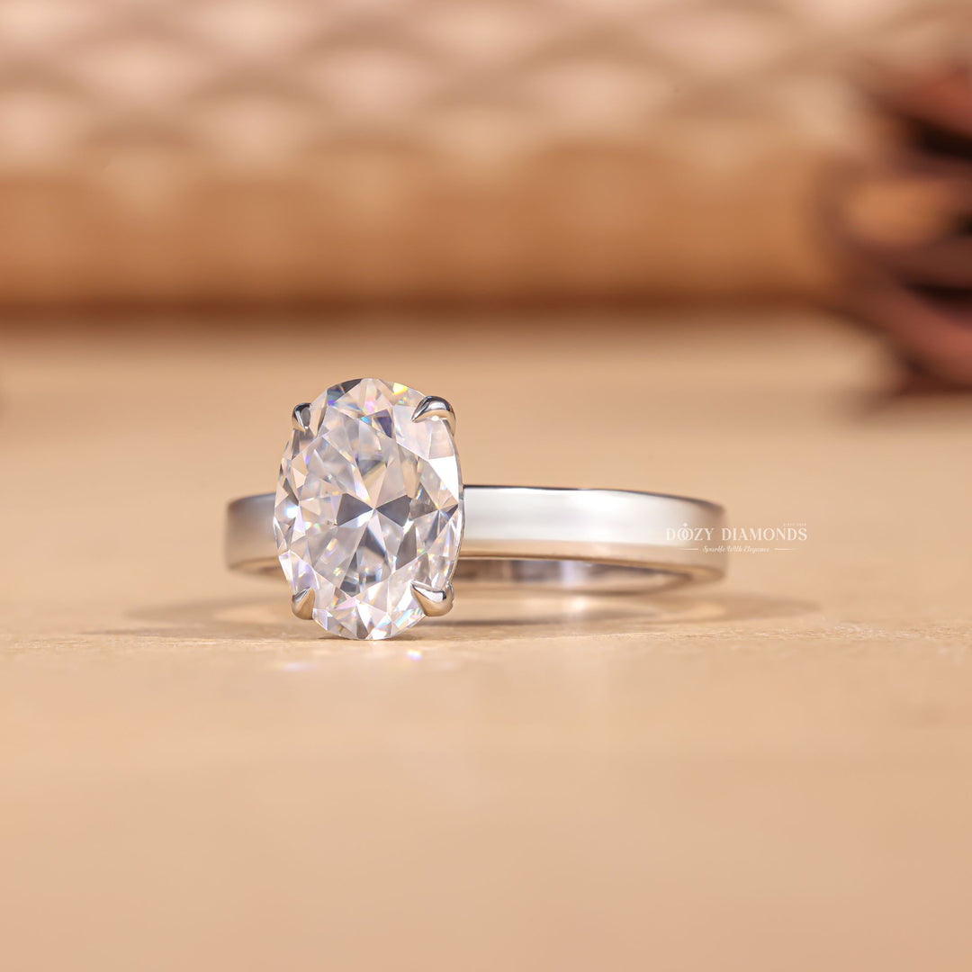 Handcrafted oval cut solitaire lab grown diamond engagement ring