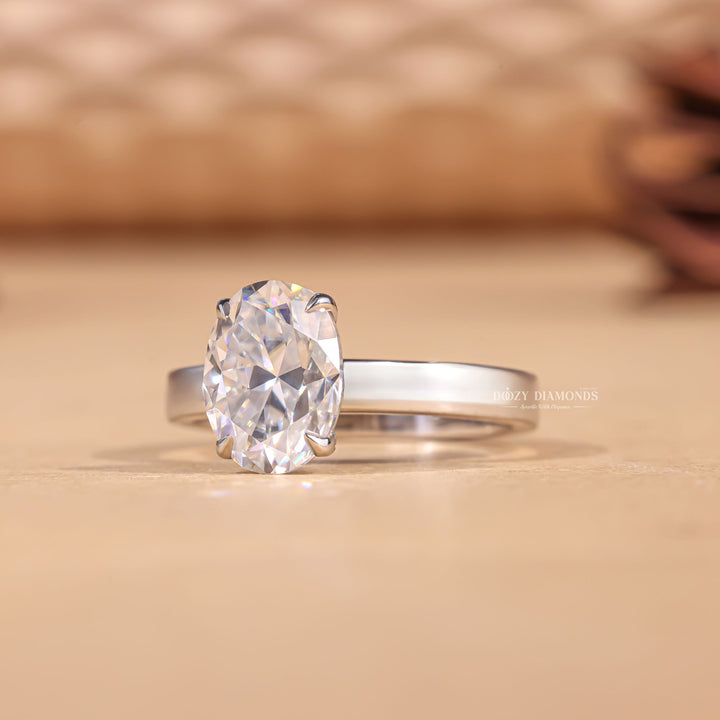 Handcrafted oval cut solitaire lab grown diamond engagement ring
