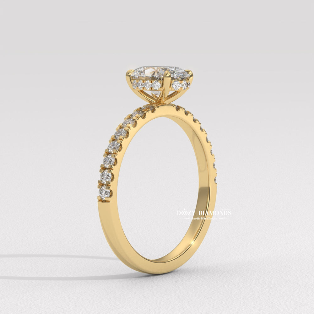 Classic oval hidden halo engagement ring crafted for everyday wear