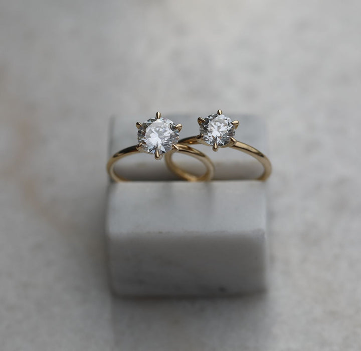 Handcrafted round cut solitaire lab grown diamond engagement ring