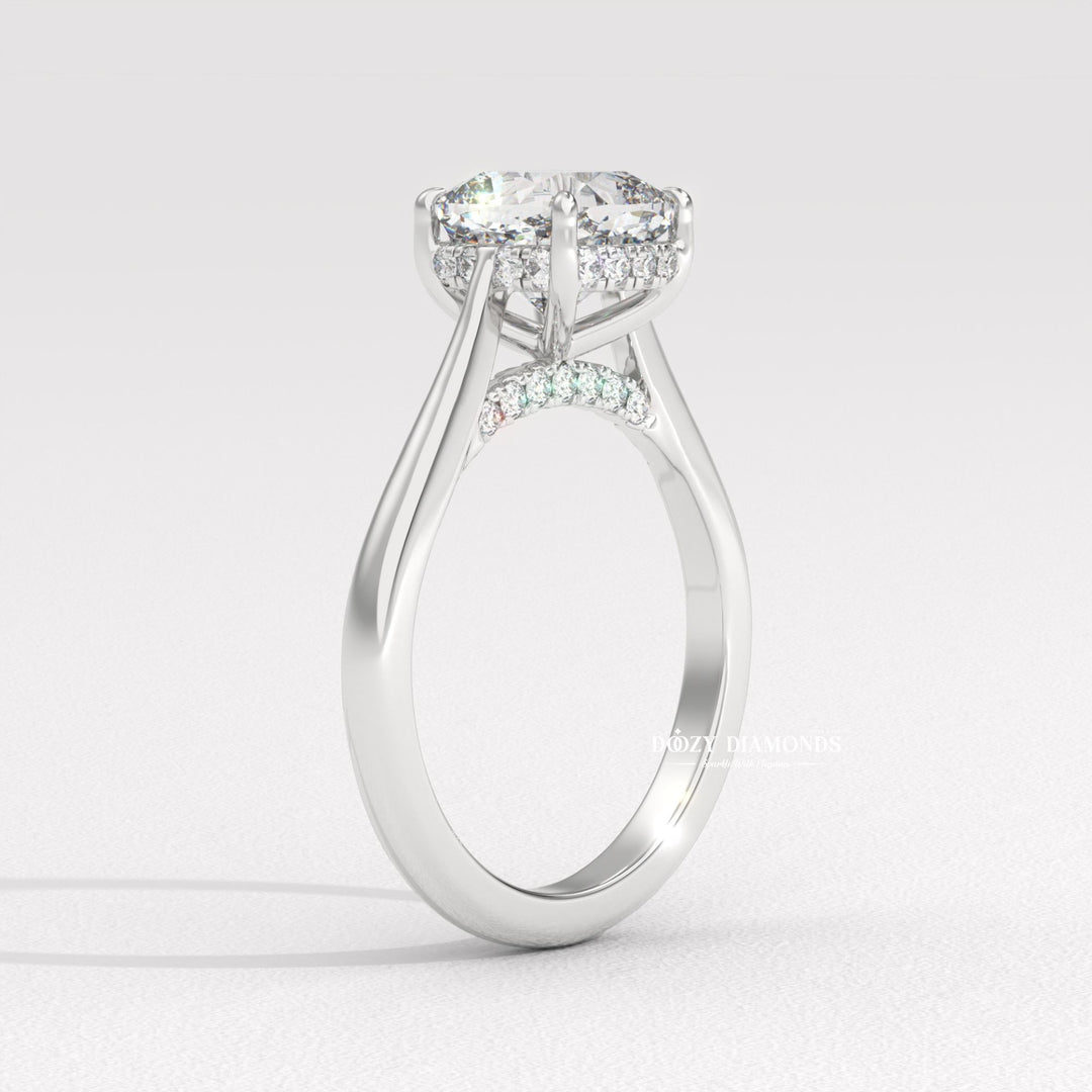 Certified cushion cut diamond featured in solitaire engagement ring