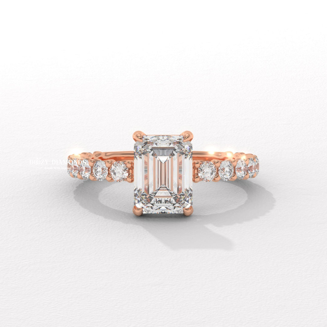 Emerald pave lab grown diamond ring fitted on finger