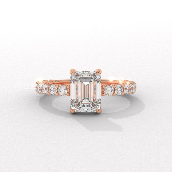 Emerald pave lab grown diamond ring fitted on finger