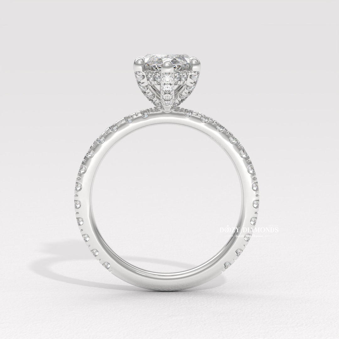Side angle of marquise solitaire diamond engagement ring