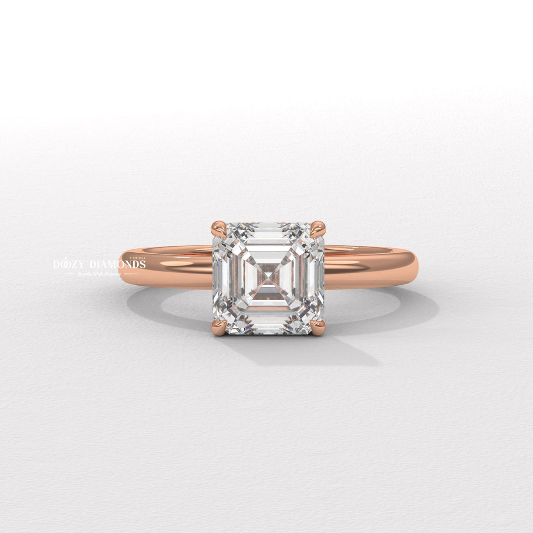 Asscher cut engagement ring side view showing band detail