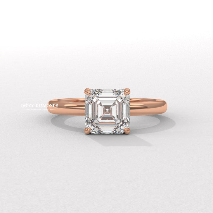 Asscher cut engagement ring side view showing band detail