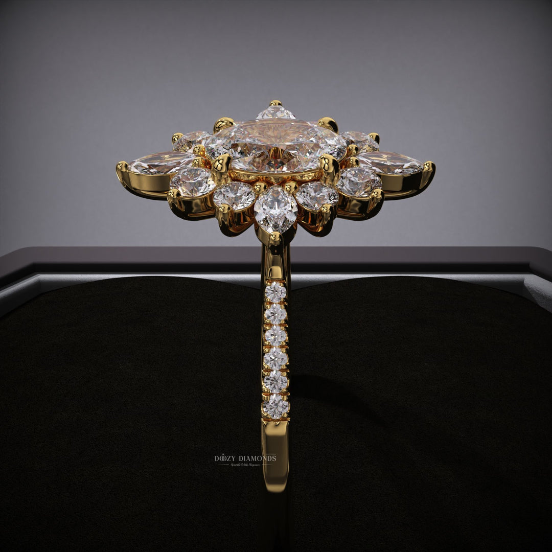 Premium oval cut cluster engagement ring crafted in solid gold