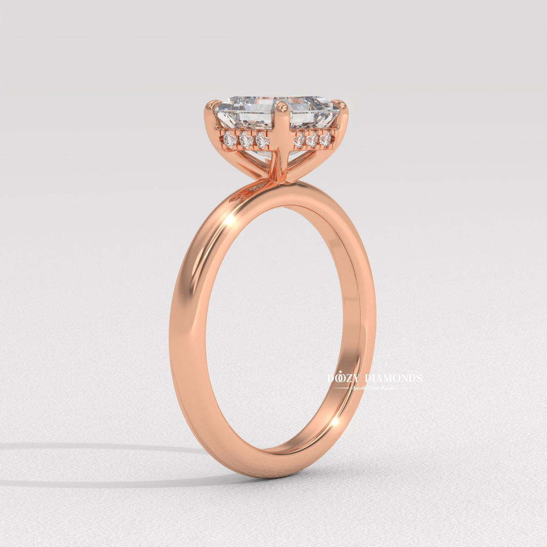 Side angle of asscher solitaire diamond engagement ring