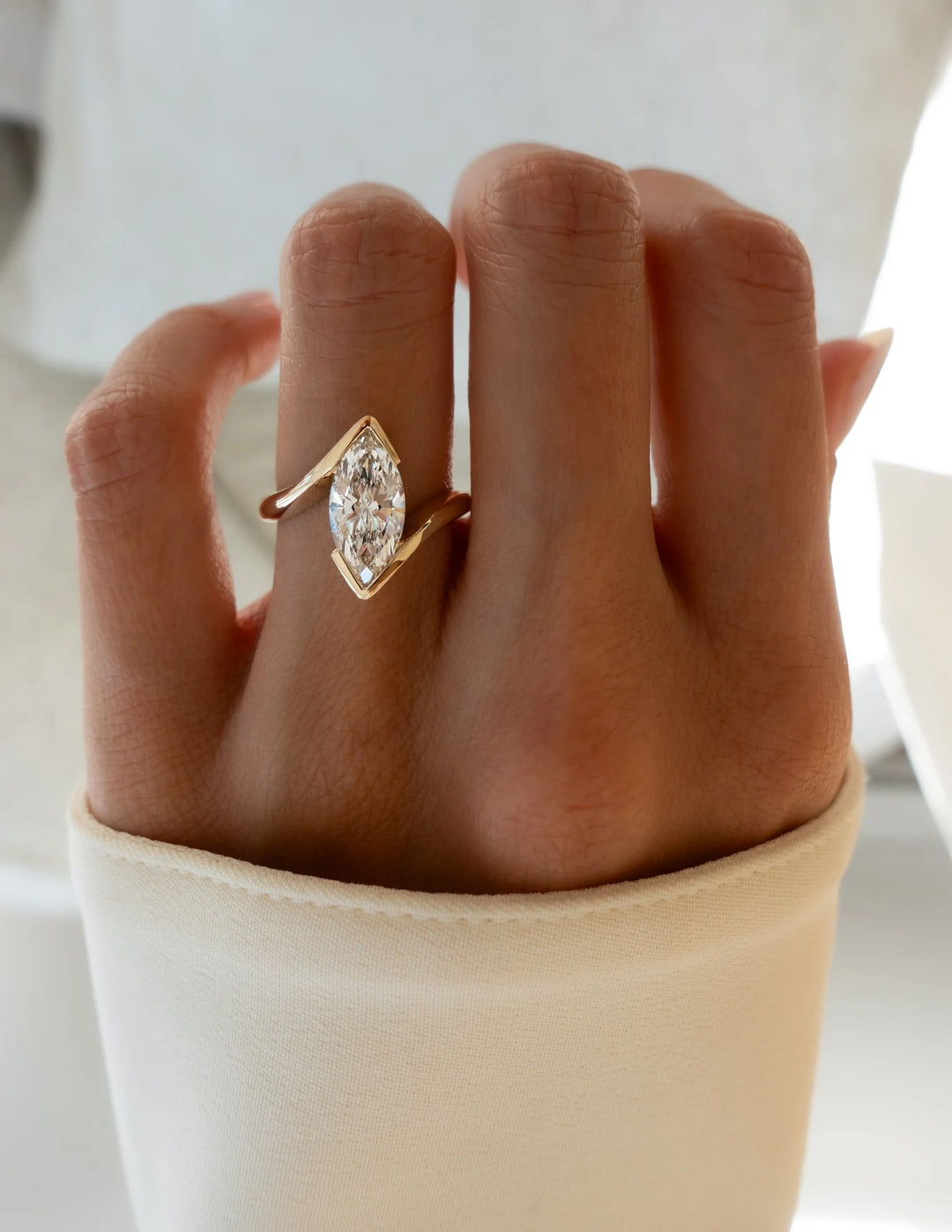 2.50CT Marquise F/VS2 Lab Grown Diamond Bypass Engagement Ring