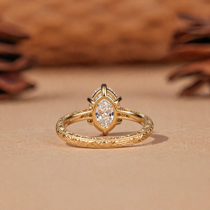 2.50CT Oval F/VVS2 Lab Grown Solitaire Engagement Ring, Six Prong Engraved Gold Band