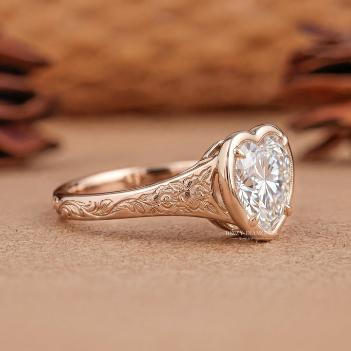 1.50CT Heart Shaped E/VVS2 Lab Grown Engagement Ring – Rose Gold Vintage Filigree Ring