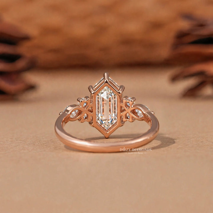 2.50CT Hexagon Shield F/VVS1 Lab Grown Diamond Engagement Ring, Cluster Rose Gold