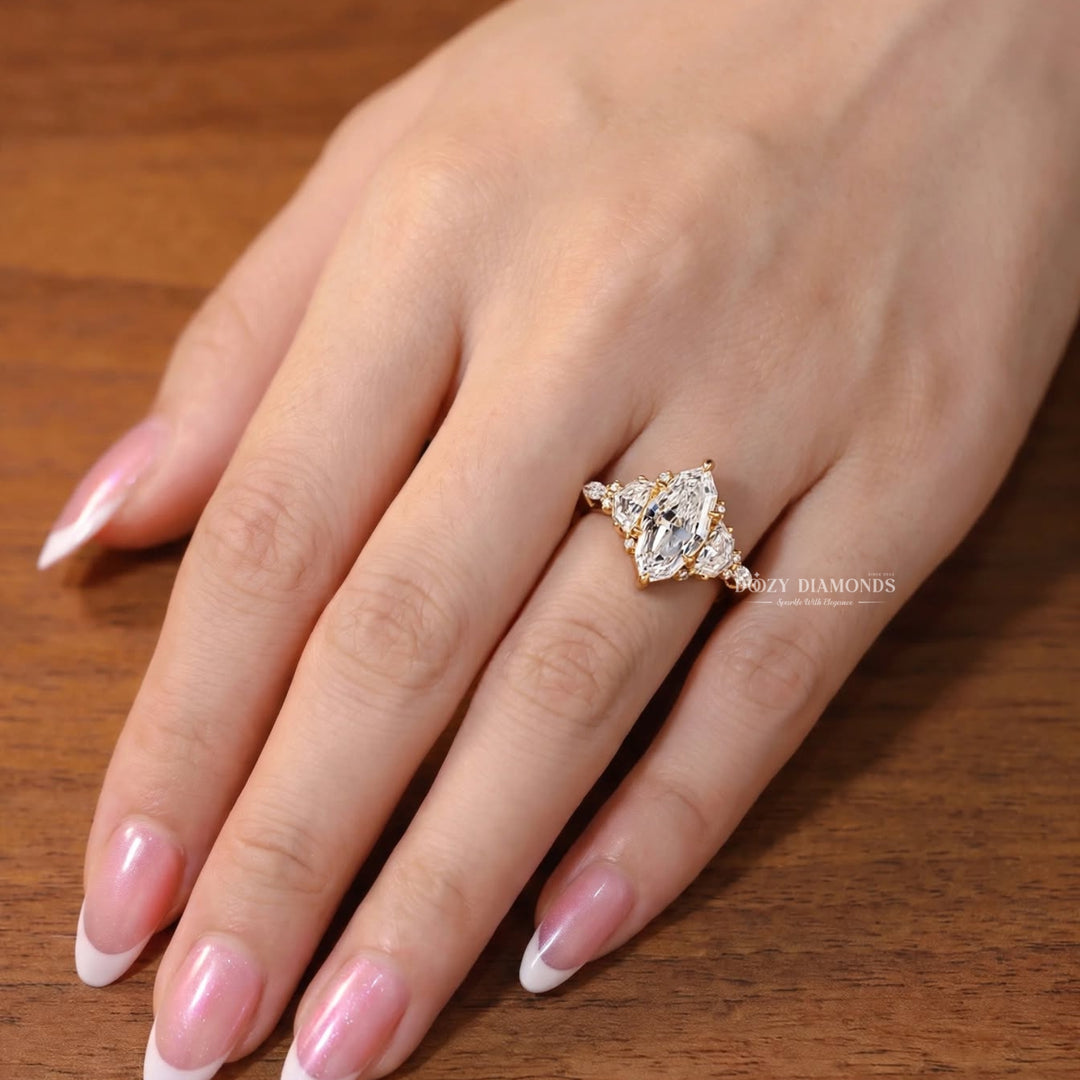 2.50CT Step Cut Marquise Lab Grown Diamond Cluster Unique Engagement Rings