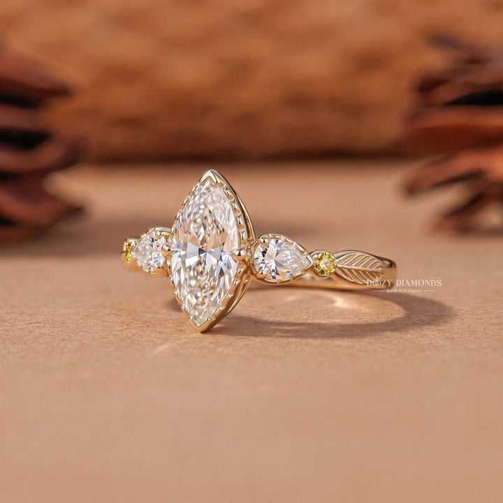 2.50CT Marquise E/VVS1 Vintage Style Lab Grown Ring with Pear Side Stone