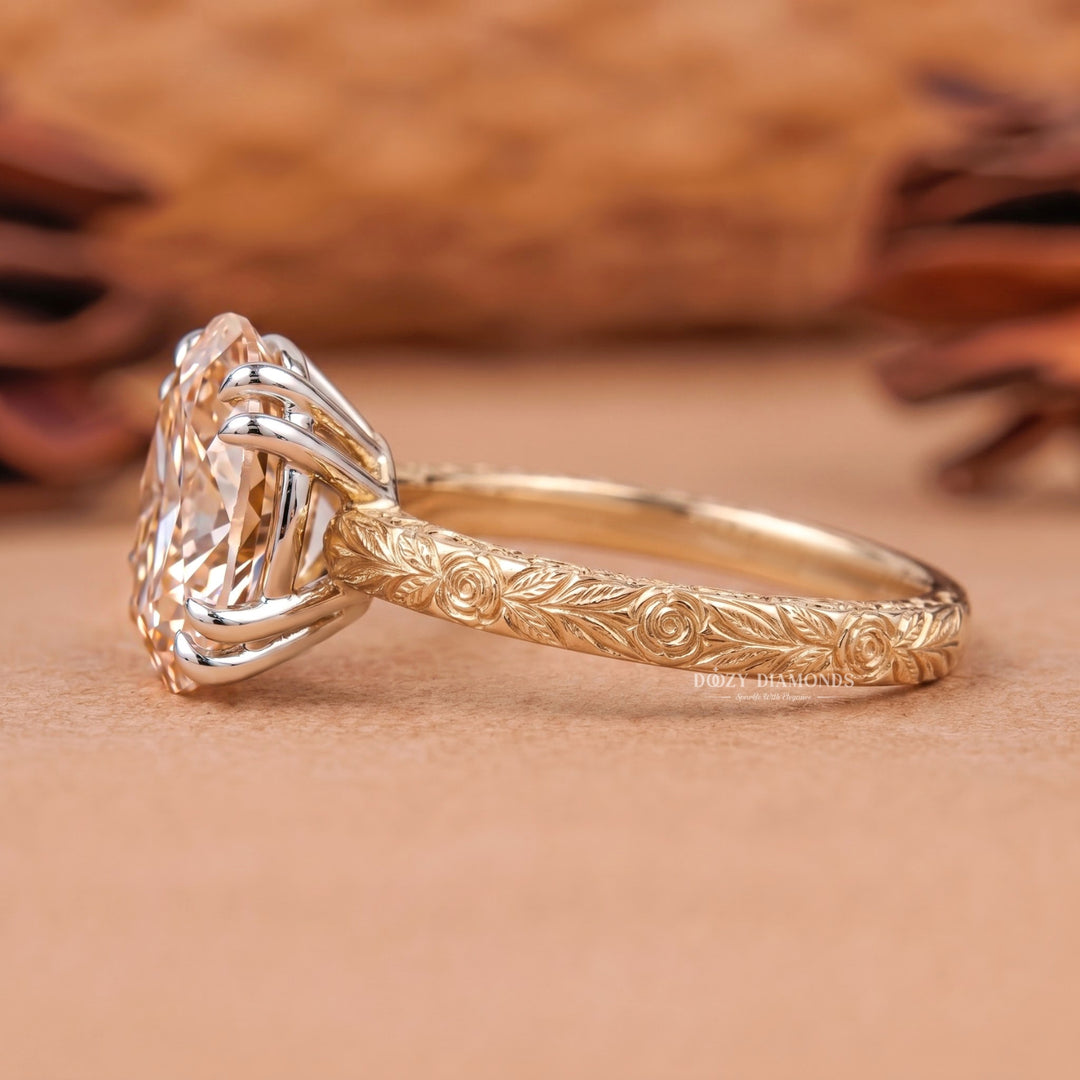 2.0CT Oval Pink VVS2 Vintage Style Solitaire Double Prong Lab Grown Diamond Ring
